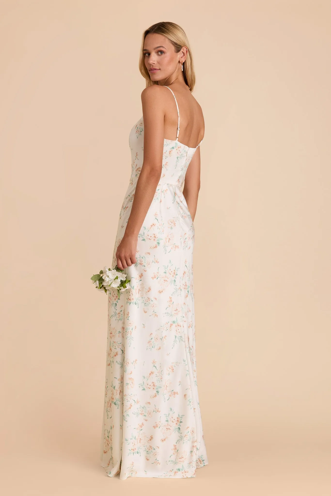 Mai Matte Satin Dress - Apricot Whimsical Blooms sold by Birdy Grey product image thumbnail 3