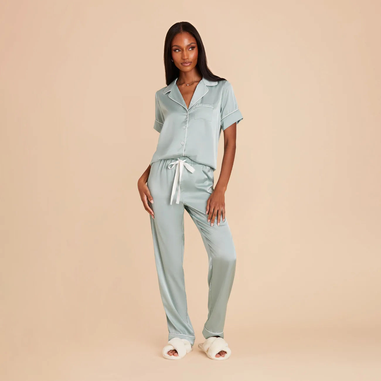 Jonny Satin Short Sleeve and Pant Set - Sage sold by Birdy Grey product image thumbnail 5