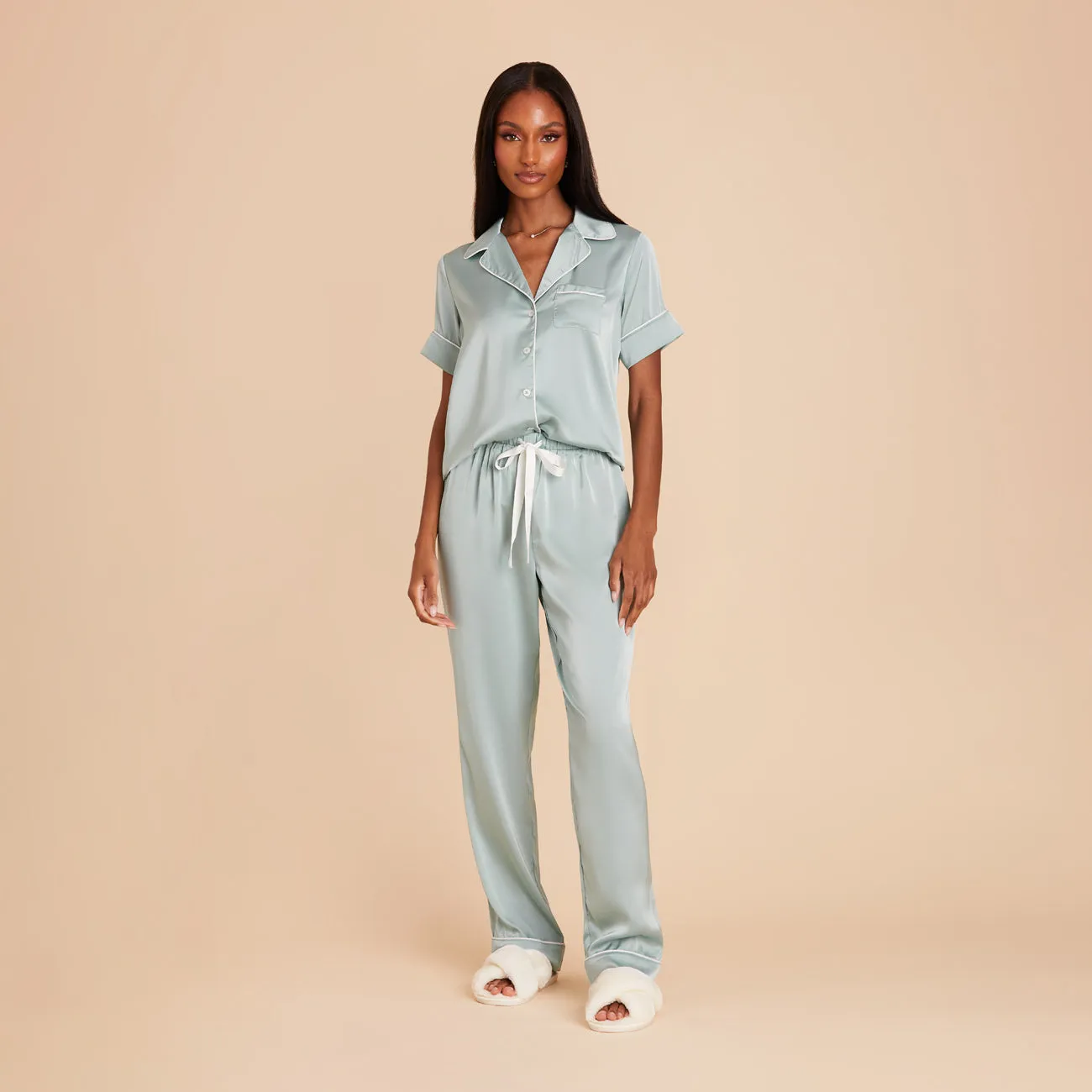 Jonny Satin Short Sleeve and Pant Set - Sage sold by Birdy Grey product image thumbnail 4