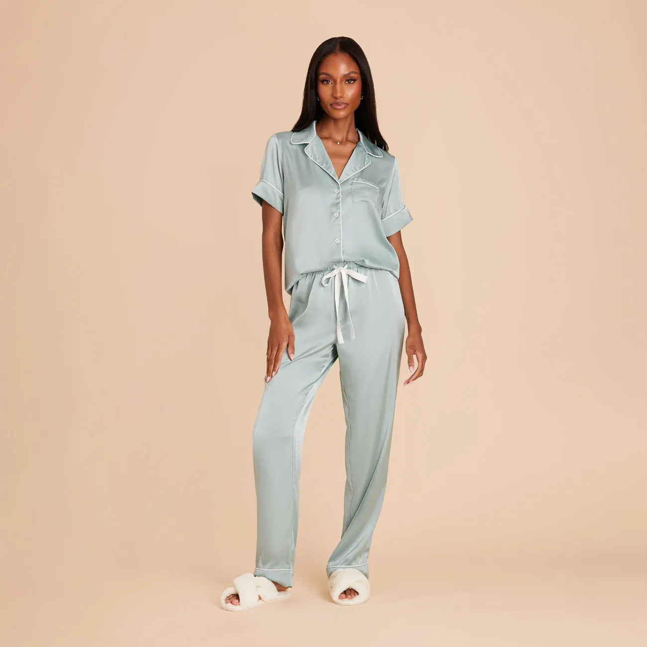 Jonny Satin Short Sleeve and Pant Set - Sage sold by Birdy Grey