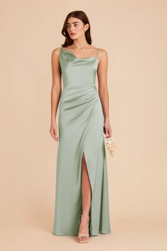 Jennifer Matte Satin Dress - Sage sold by Birdy Grey