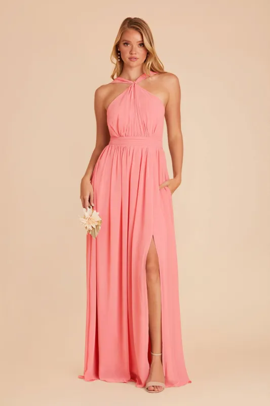 Kiko Chiffon Dress - Coral Pink sold by Birdy Grey