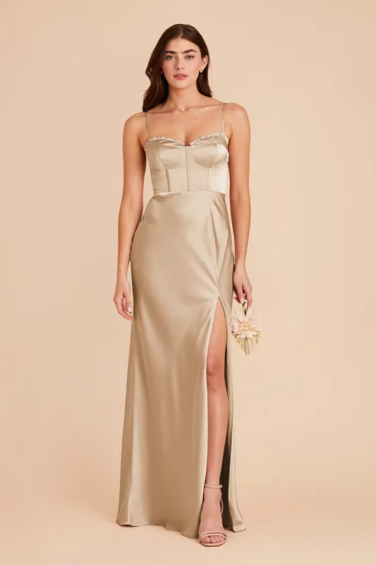 Jessica Matte Satin Dress - Gold sold by Birdy Grey