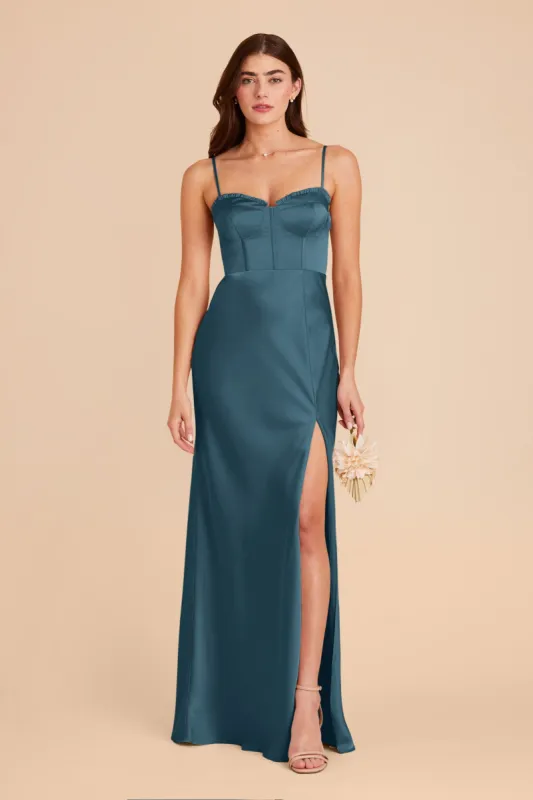 Jessica Matte Satin Dress - Dark Teal sold by Birdy Grey