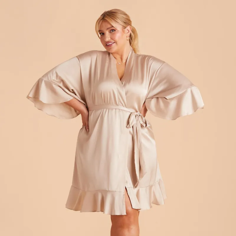 Kenny Ruffle Satin Robe - Champagne sold by Birdy Grey