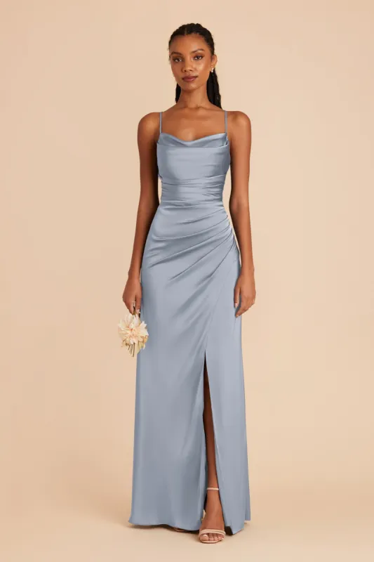 Lydia Matte Satin Dress - Dusty Blue sold by Birdy Grey