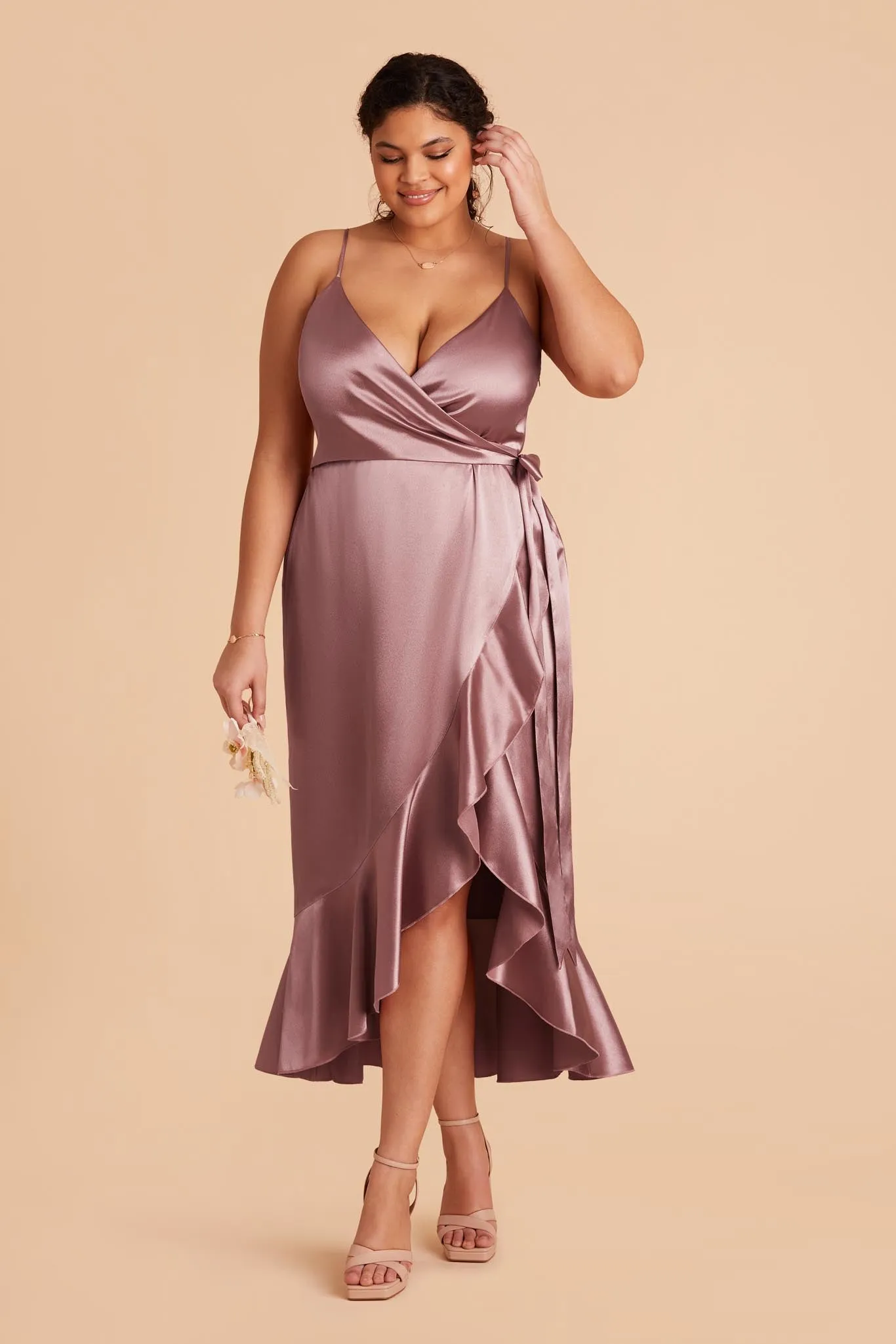 YC Shiny Satin Midi Dress - Dark Mauve sold by Birdy Grey product image thumbnail 5