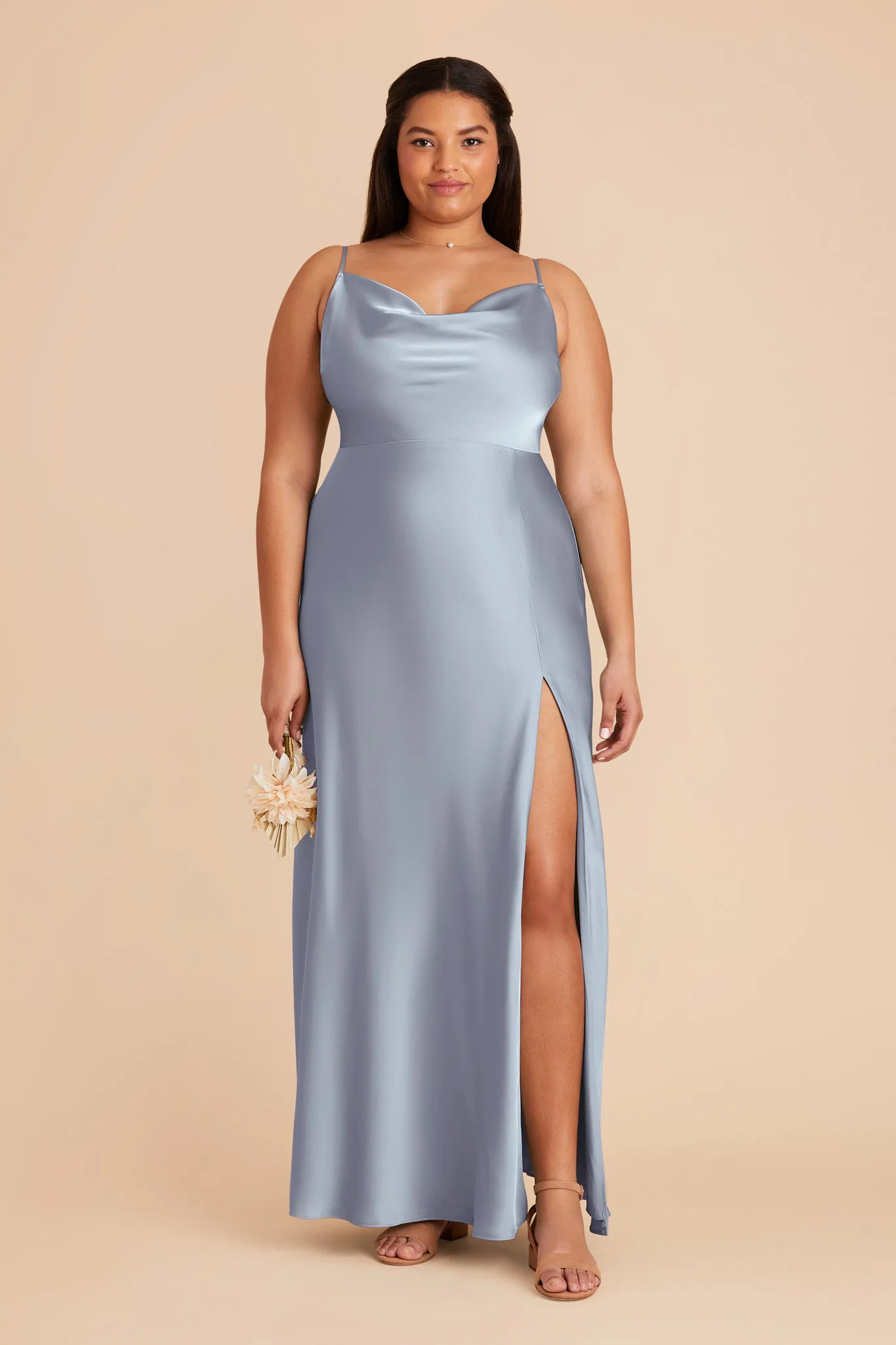 Lisa Long Matte Satin Dress - Dusty Blue sold by Birdy Grey product image thumbnail 2