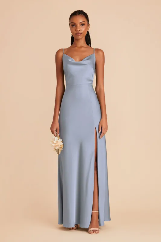 Lisa Long Matte Satin Dress - Dusty Blue sold by Birdy Grey