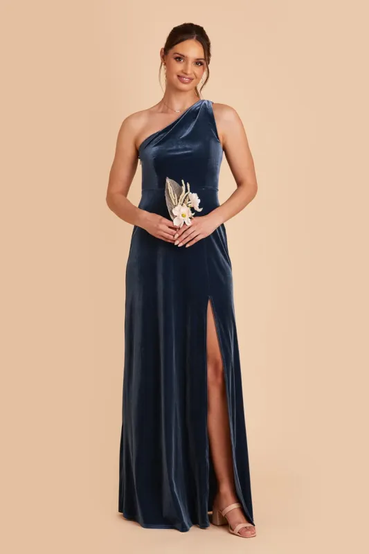 Kira Velvet Dress - Storm Blue sold by Birdy Grey