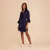 Kenny Ruffle Satin Robe - Navy sold by Birdy Grey