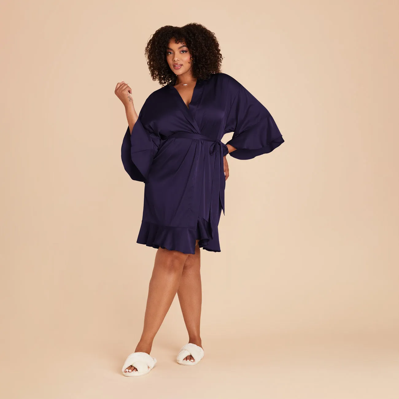 Kenny Ruffle Satin Robe - Navy sold by Birdy Grey product image thumbnail 3