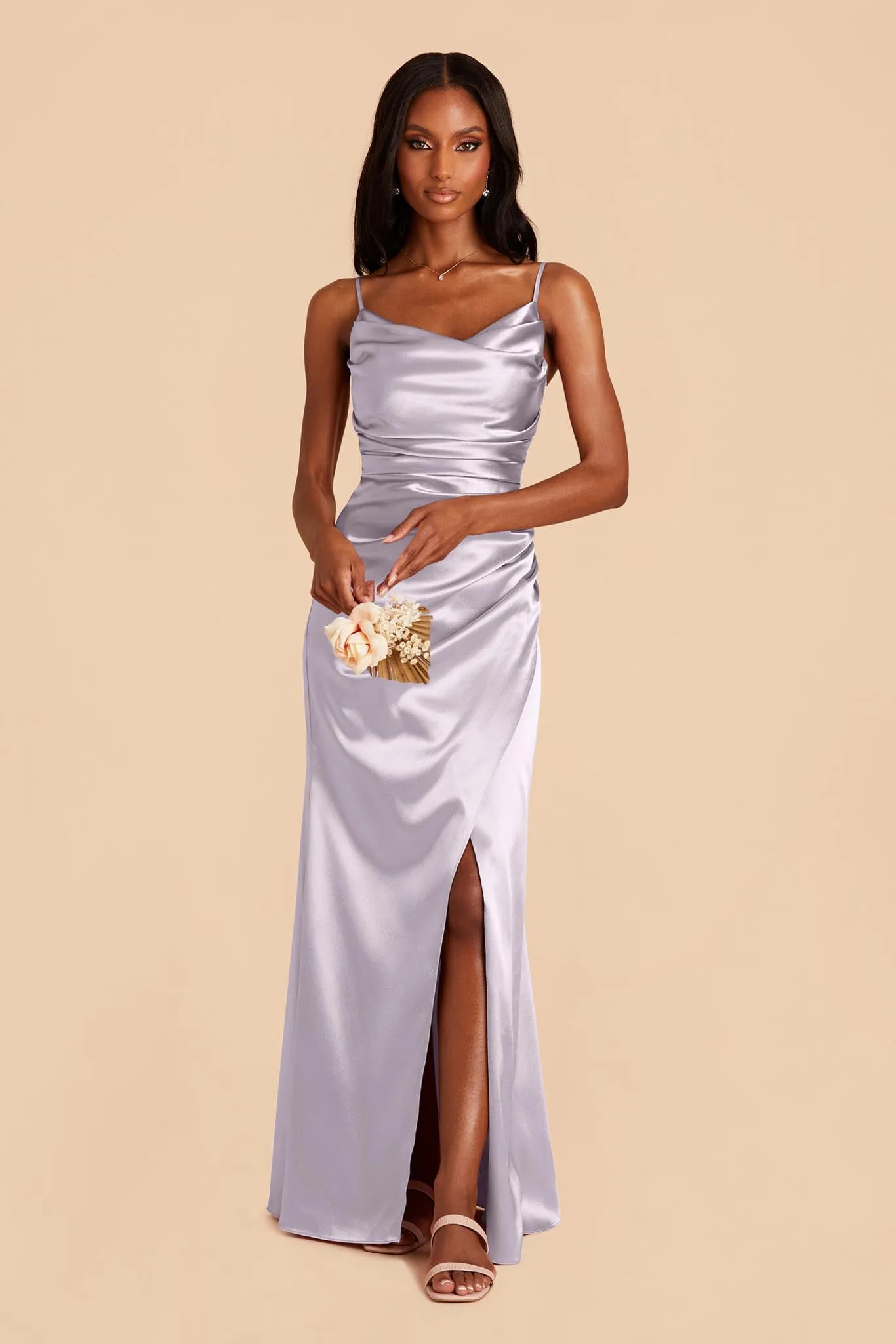 Lydia Shiny Satin Dress - Dusty Lilac sold by Birdy Grey