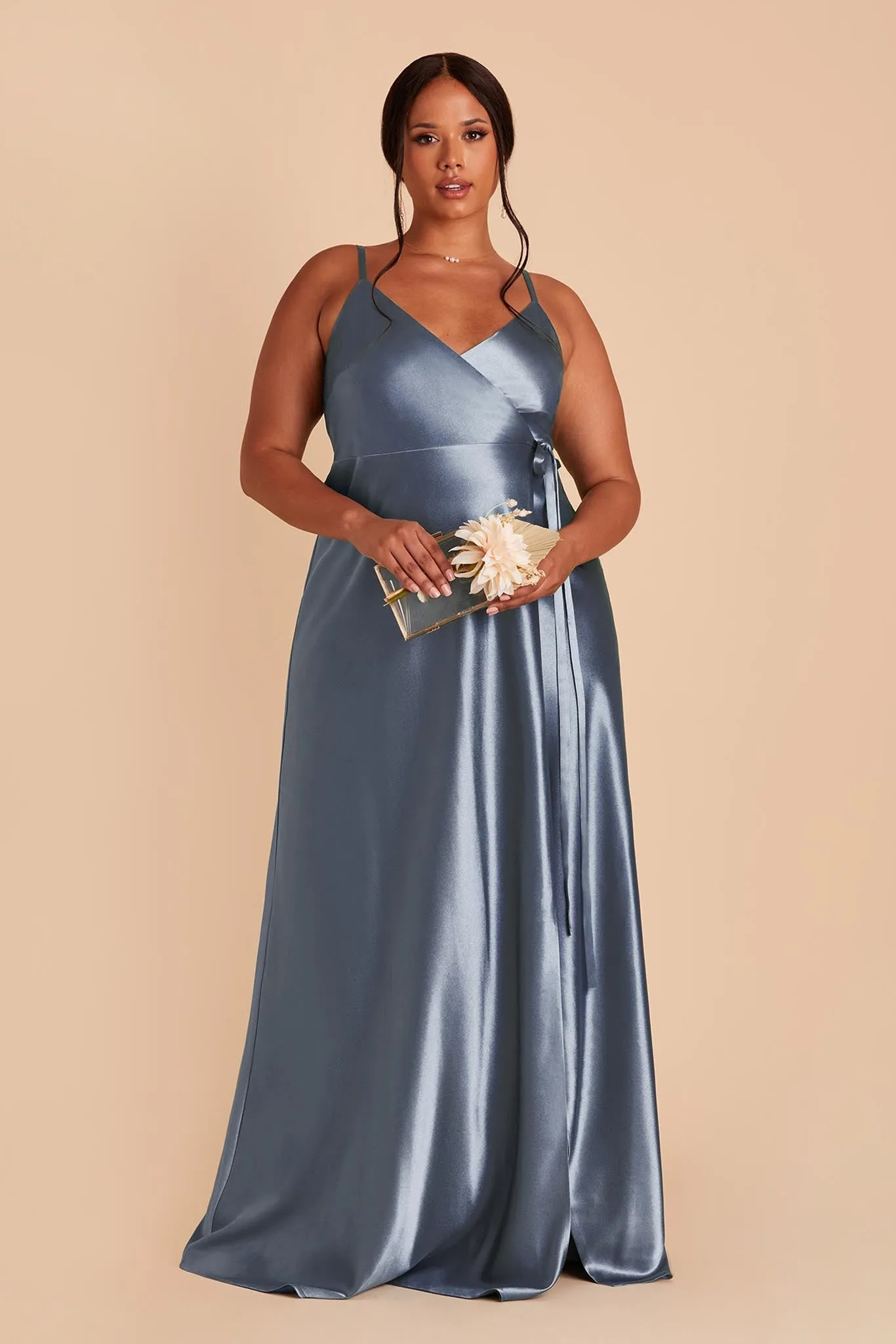 Cindy Shiny Satin Dress - French Blue sold by Birdy Grey