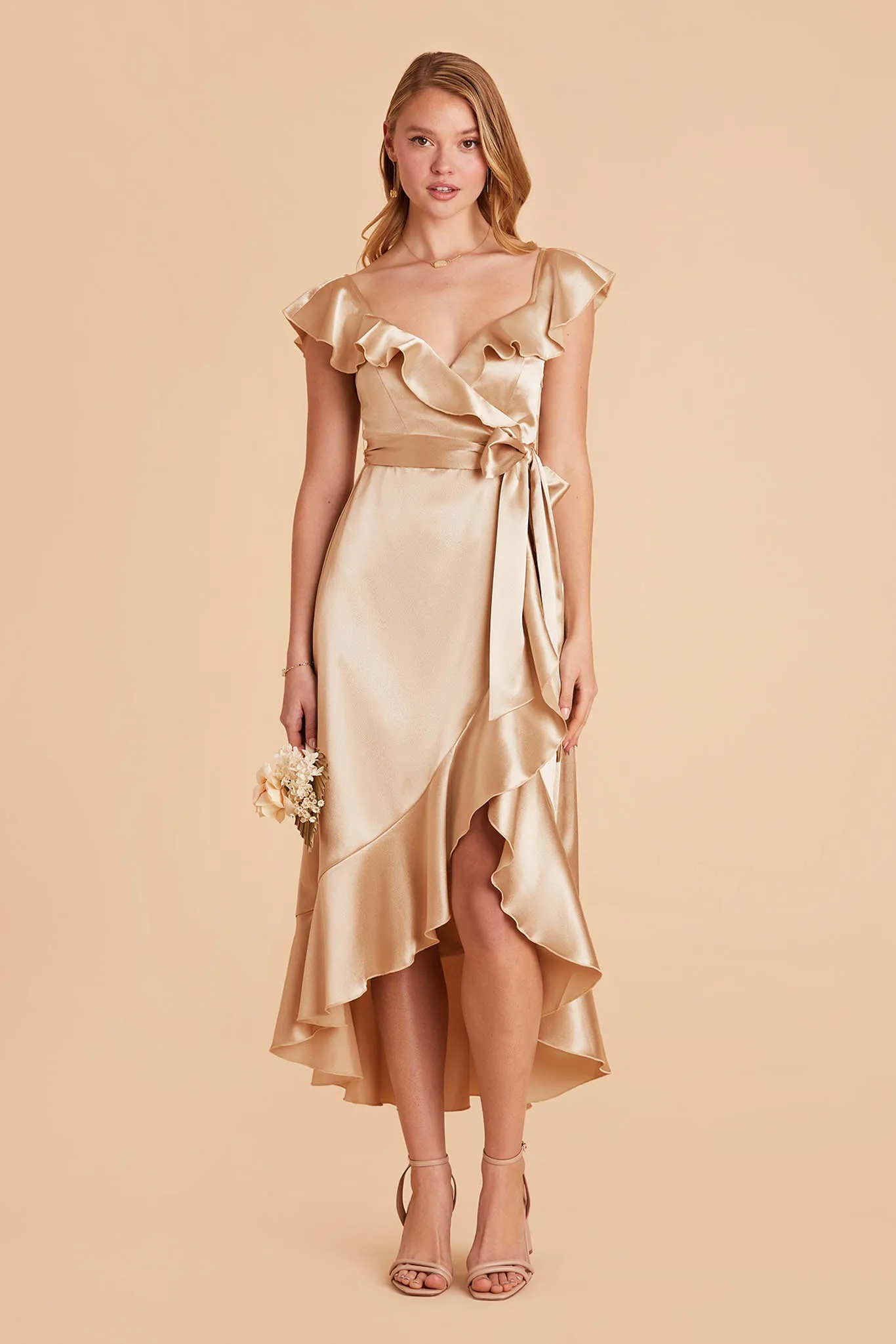James Shiny Satin Midi Dress - Gold sold by Birdy Grey