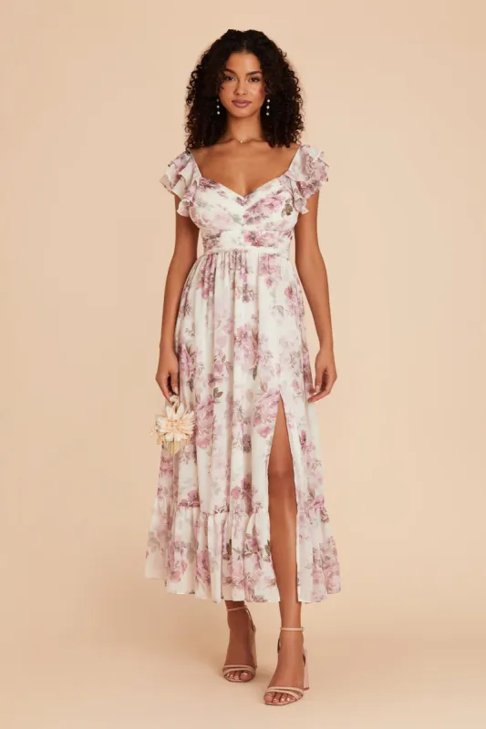 Michelle Chiffon Dress - Dusty Pink Peonies sold by Birdy Grey