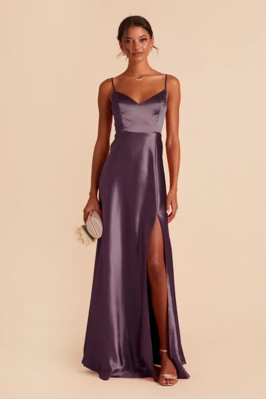 Jay Shiny Satin Dress - Plum sold by Birdy Grey