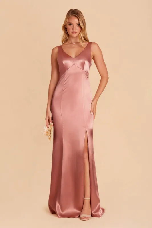 Gloria Shiny Satin Dress - Desert Rose sold by Birdy Grey