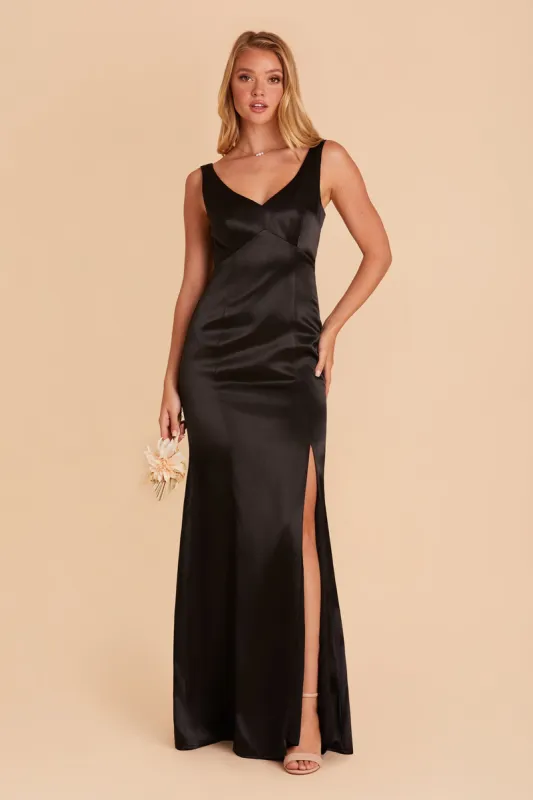 Gloria Shiny Satin Dress - Black sold by Birdy Grey