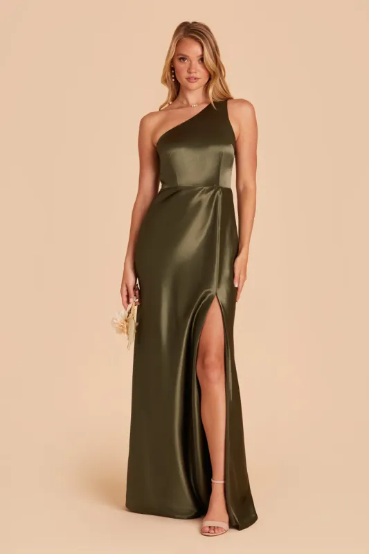 Kira Shiny Satin Dress - Olive sold by Birdy Grey