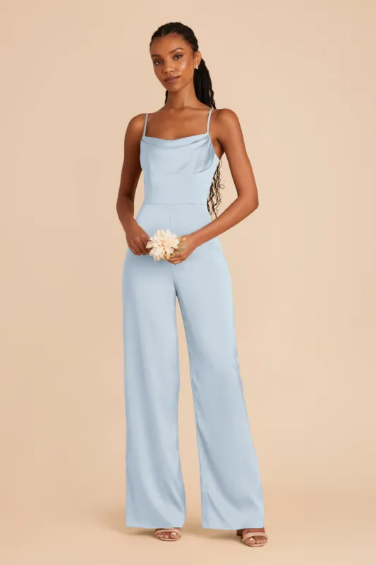 Donna Matte Satin Bridesmaid Jumpsuit - Mist Blue sold by Birdy Grey