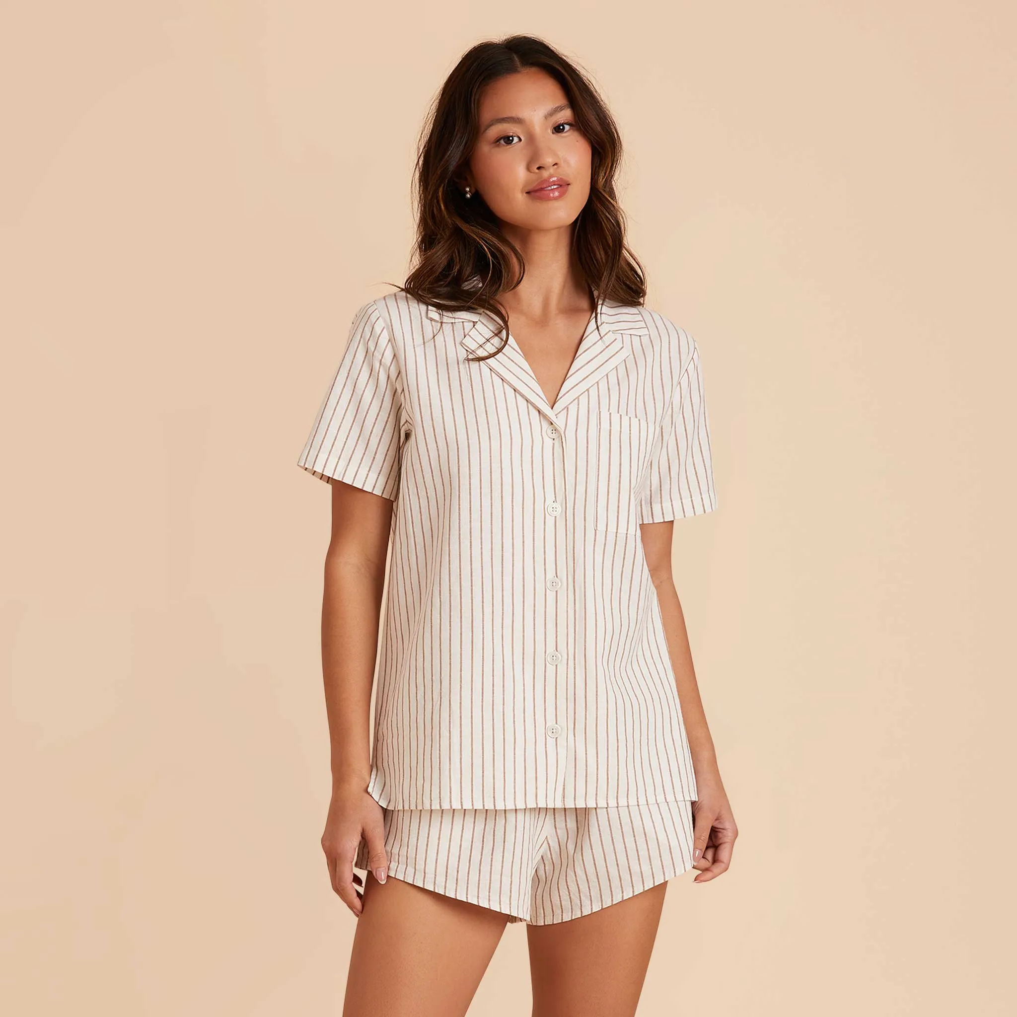 Atticus Pajama Set - White and Taupe Stripe sold by Birdy Grey