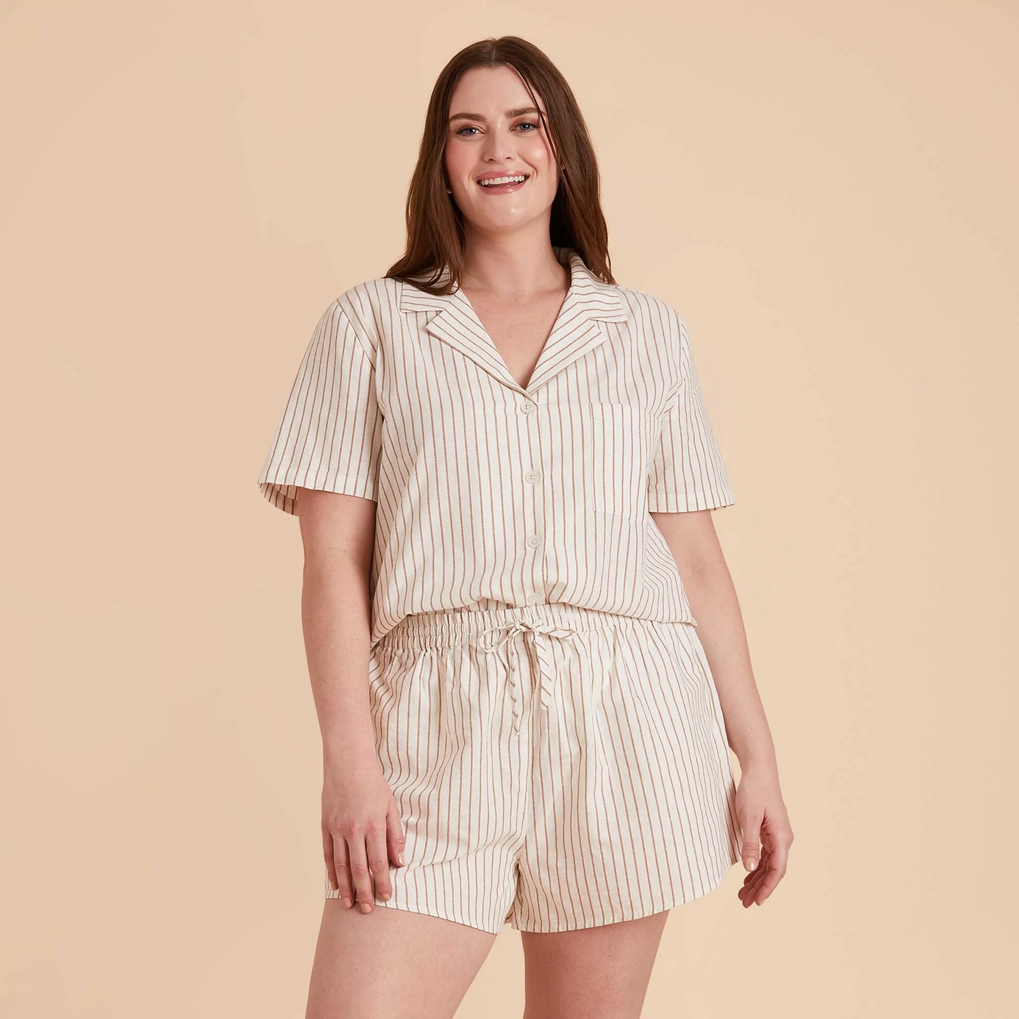 Atticus Pajama Set - White and Taupe Stripe sold by Birdy Grey product image thumbnail 3