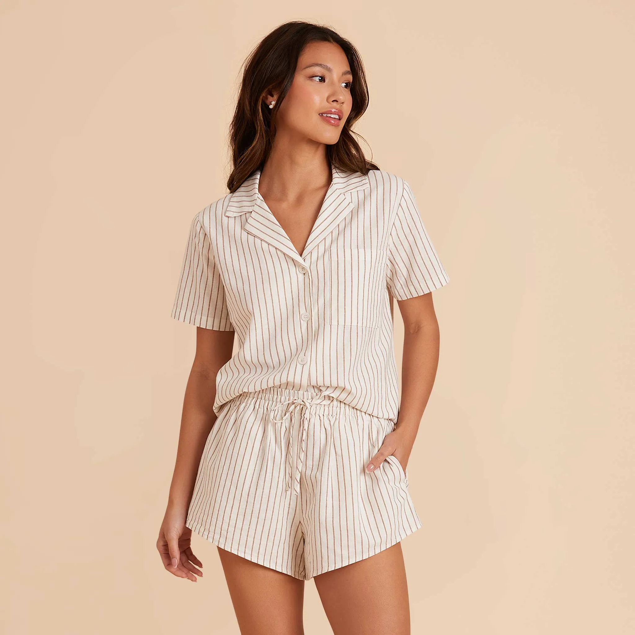 Atticus Pajama Set - White and Taupe Stripe sold by Birdy Grey product image thumbnail 4