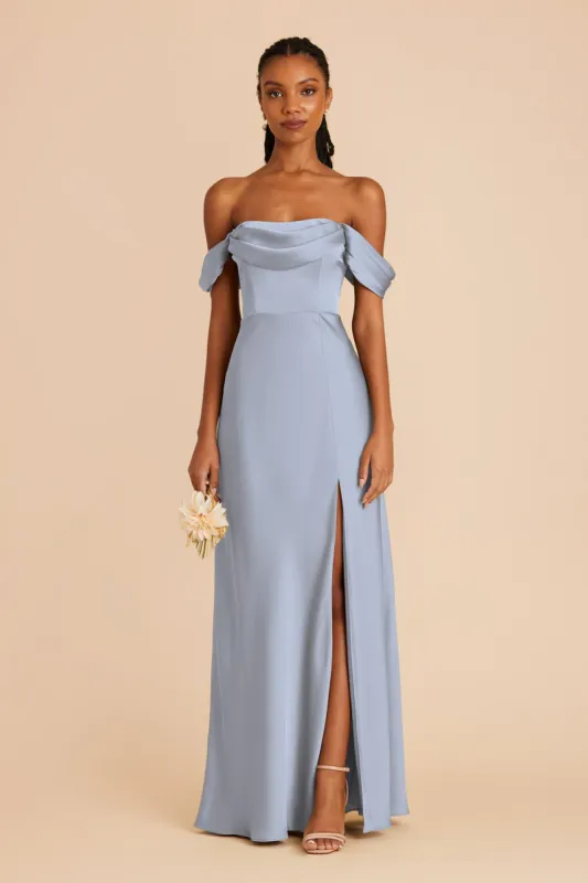 Mia Matte Satin Convertible Dress - Dusty Blue sold by Birdy Grey