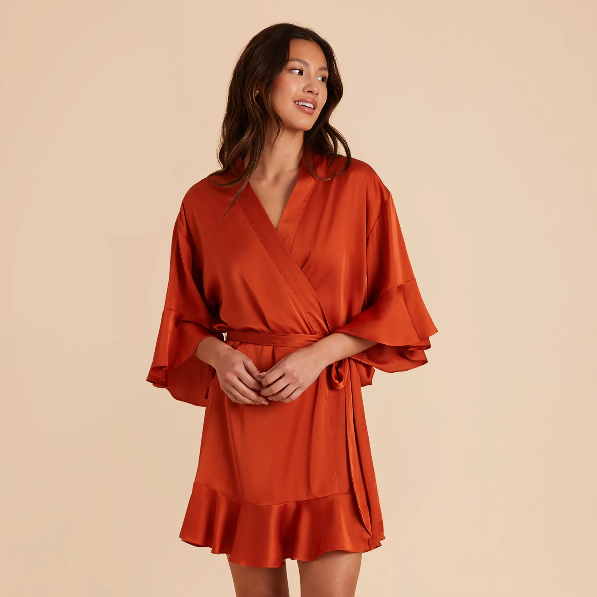 Kenny Ruffle Satin Robe - Terracotta sold by Birdy Grey product image thumbnail 4