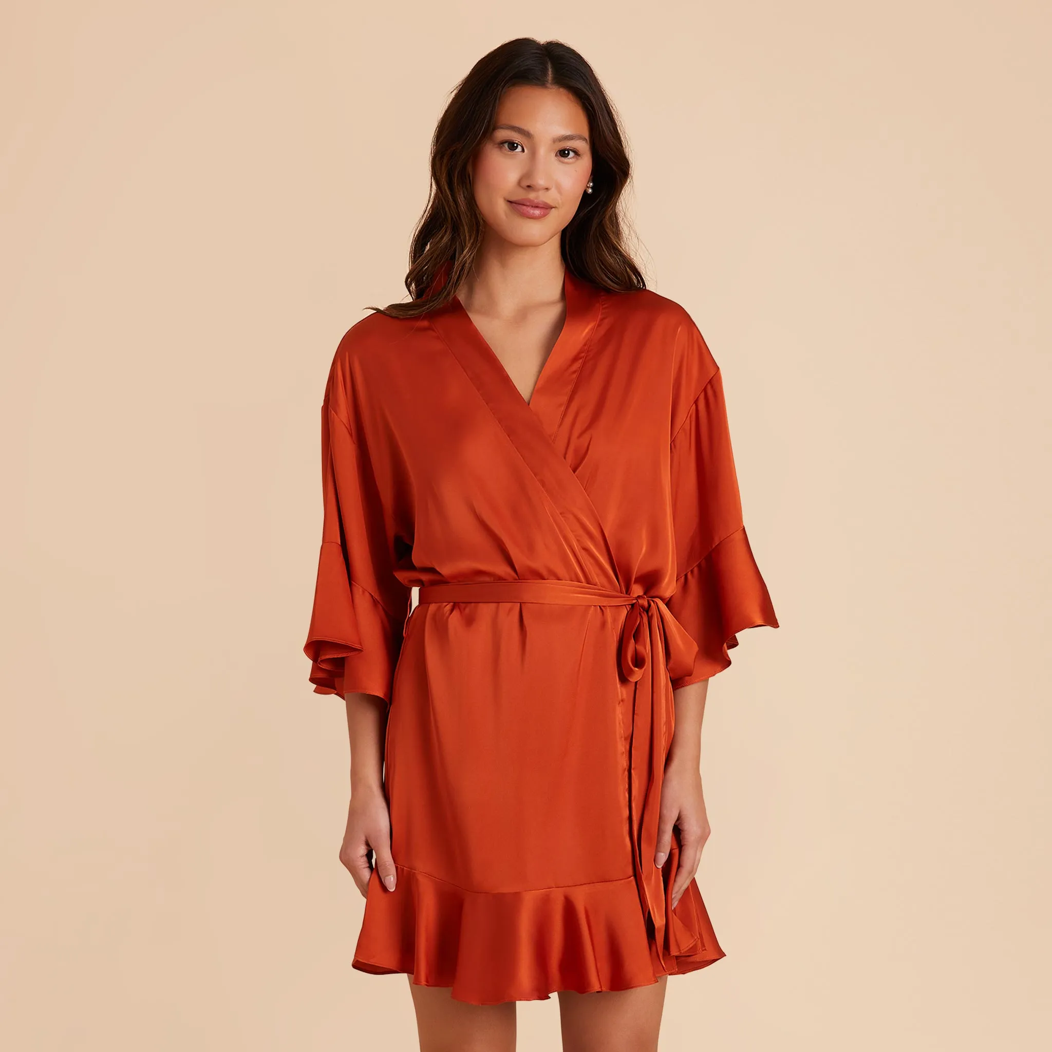 Kenny Ruffle Satin Robe - Terracotta sold by Birdy Grey