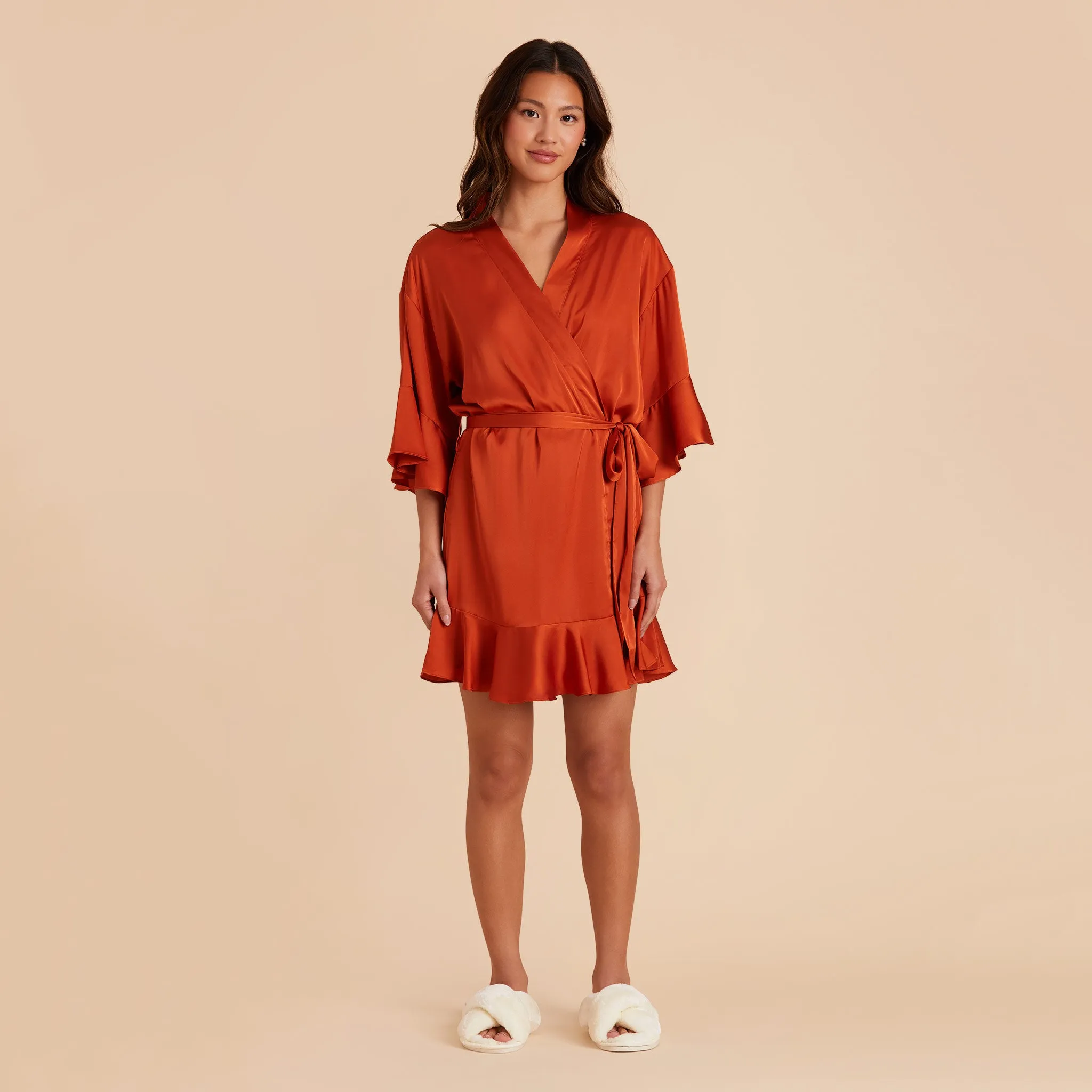 Kenny Ruffle Satin Robe - Terracotta sold by Birdy Grey product image thumbnail 3