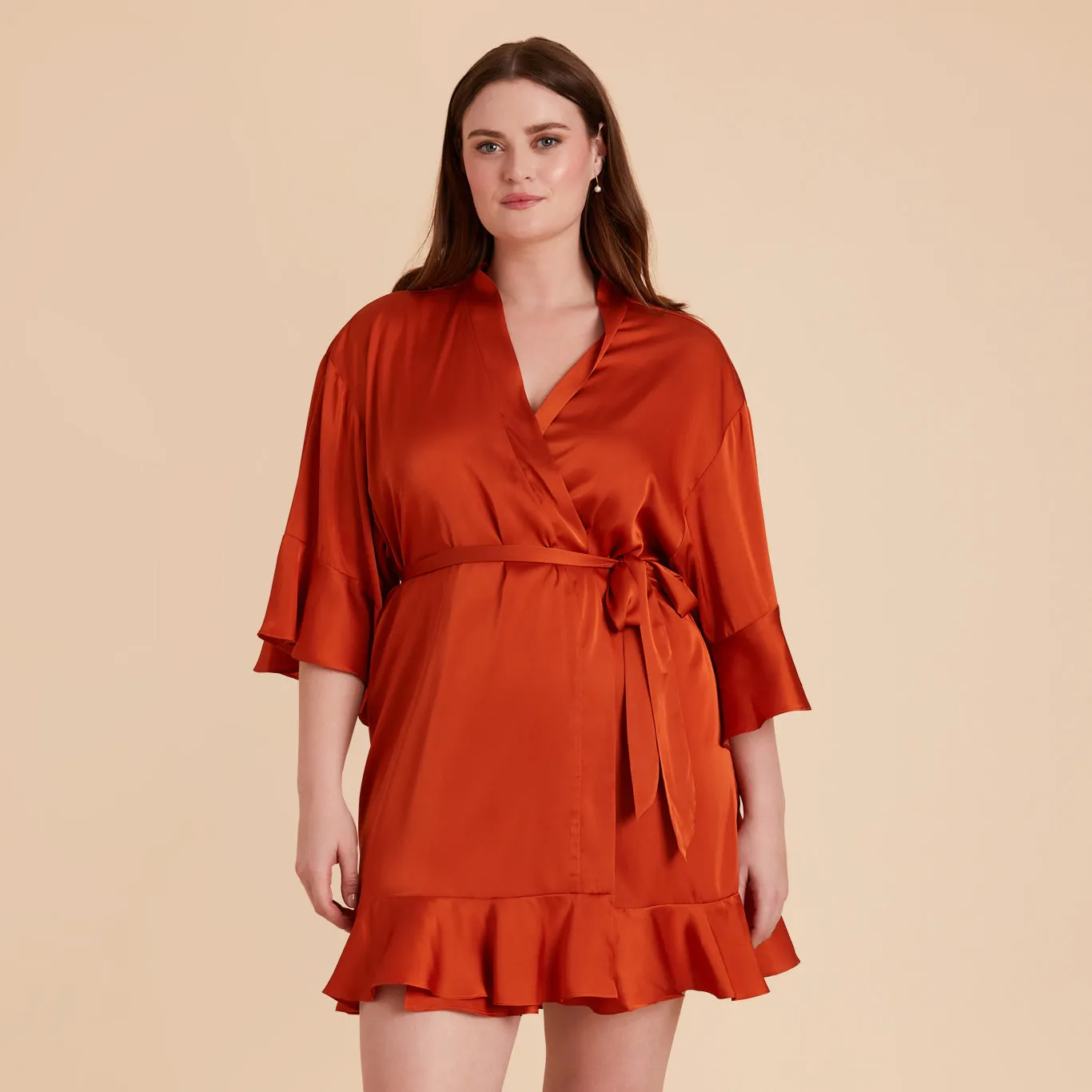 Kenny Ruffle Satin Robe - Terracotta sold by Birdy Grey product image thumbnail 2
