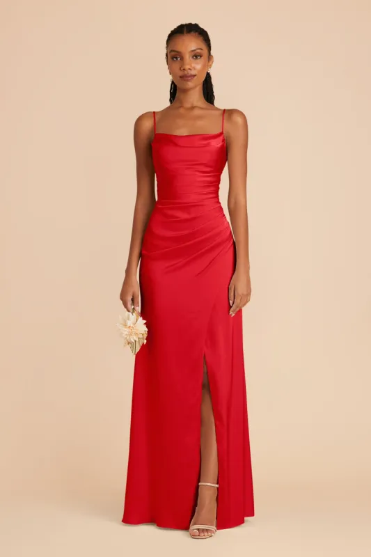 Lydia Matte Satin Dress - Ruby Red sold by Birdy Grey