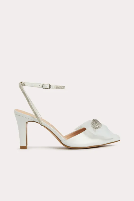 Charlene Bow Ankle Strap Heel - White sold by Birdy Grey