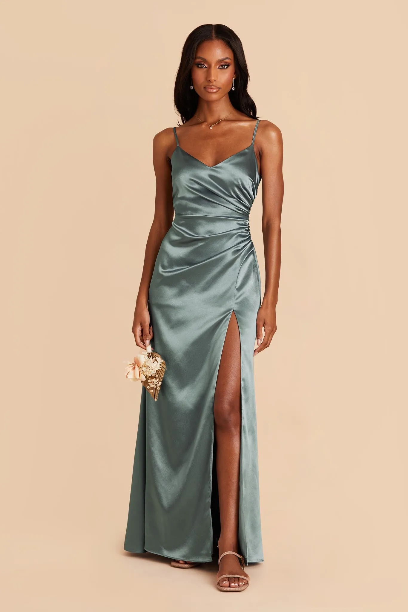 Catherine Shiny Satin Dress - Sea Glass sold by Birdy Grey