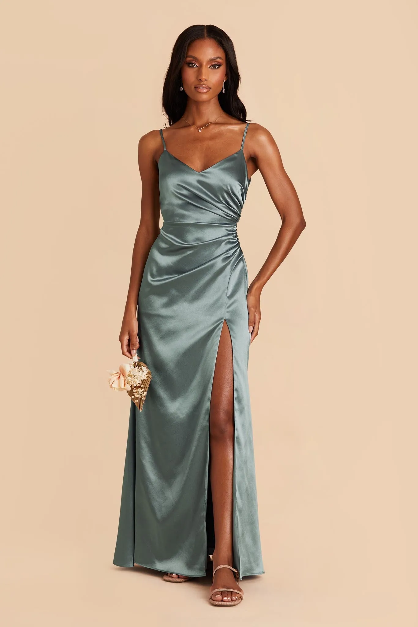 Catherine Shiny Satin Dress - Sea Glass sold by Birdy Grey product image thumbnail 3