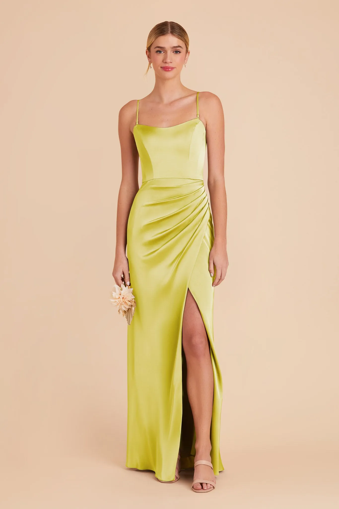 Anne Matte Satin Dress - Chartreuse sold by Birdy Grey
