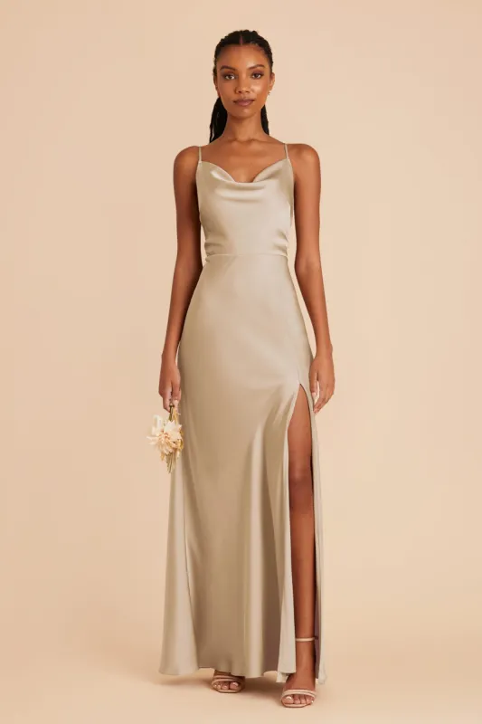 Lisa Long Matte Satin Dress - Neutral Champagne sold by Birdy Grey