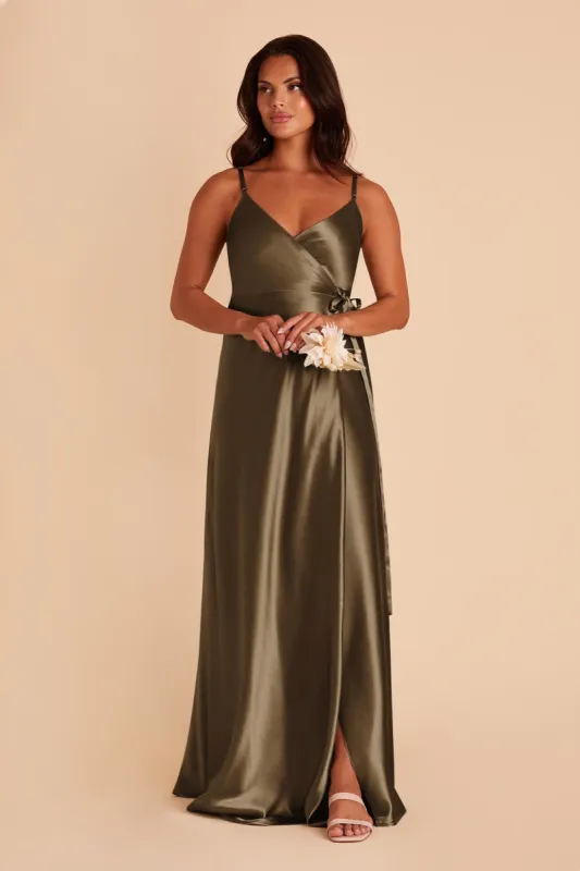 Cindy Shiny Satin Dress - Olive sold by Birdy Grey
