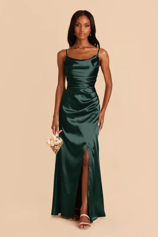 Lydia Shiny Satin Dress - Emerald sold by Birdy Grey