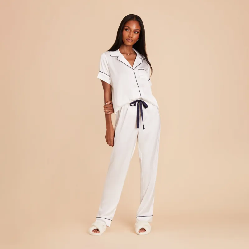 Jonny Satin Short Sleeve and Pant Set - White sold by Birdy Grey