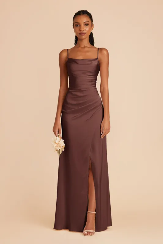 Lydia Matte Satin Dress - Chocolate Brown sold by Birdy Grey
