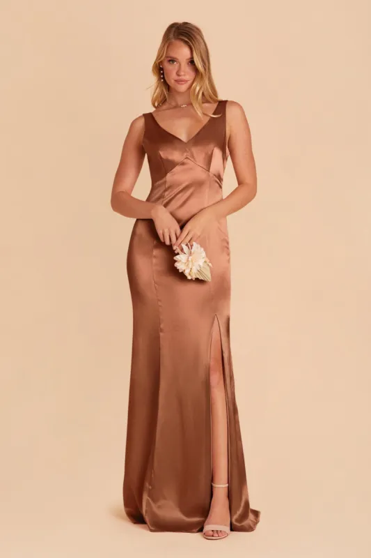 Gloria Shiny Satin Dress - Rust sold by Birdy Grey