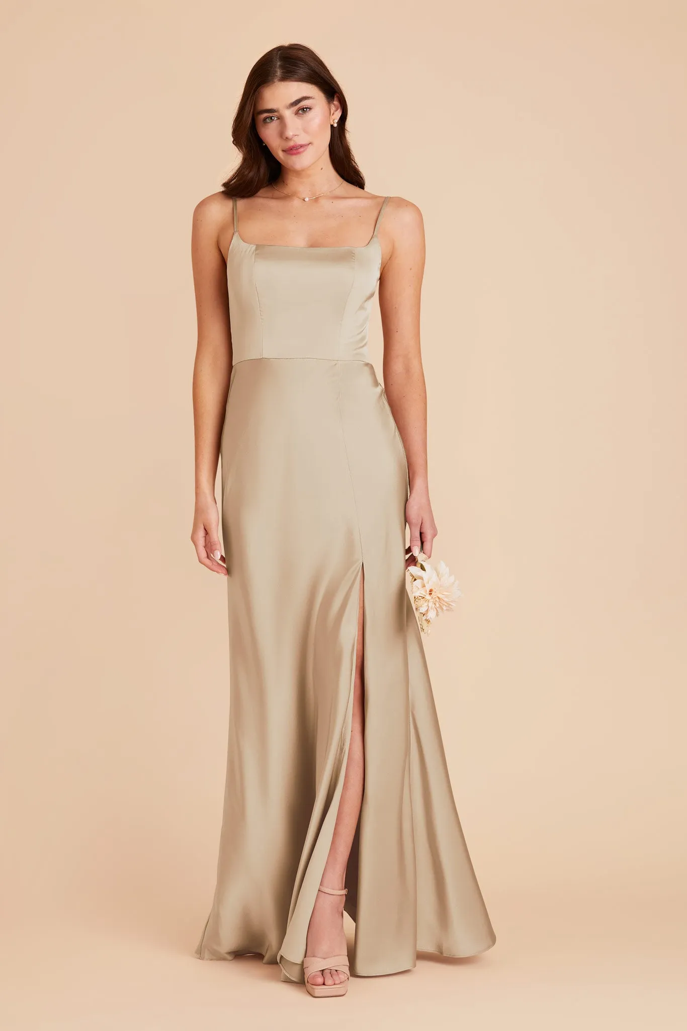 Mai Matte Satin Dress - Neutral Champagne sold by Birdy Grey