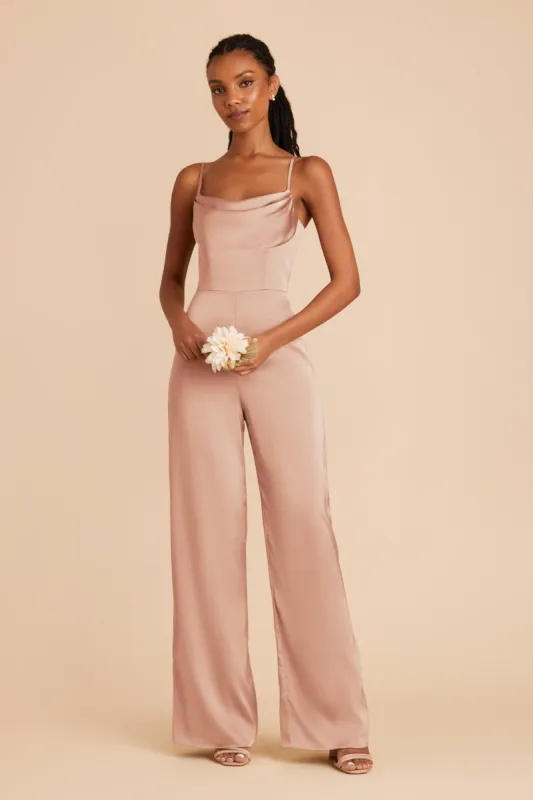 Donna Matte Satin Bridesmaid Jumpsuit - Rose Gold sold by Birdy Grey