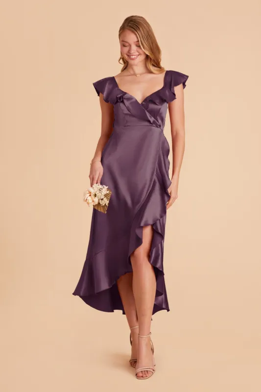 James Shiny Satin Midi Dress - Plum sold by Birdy Grey