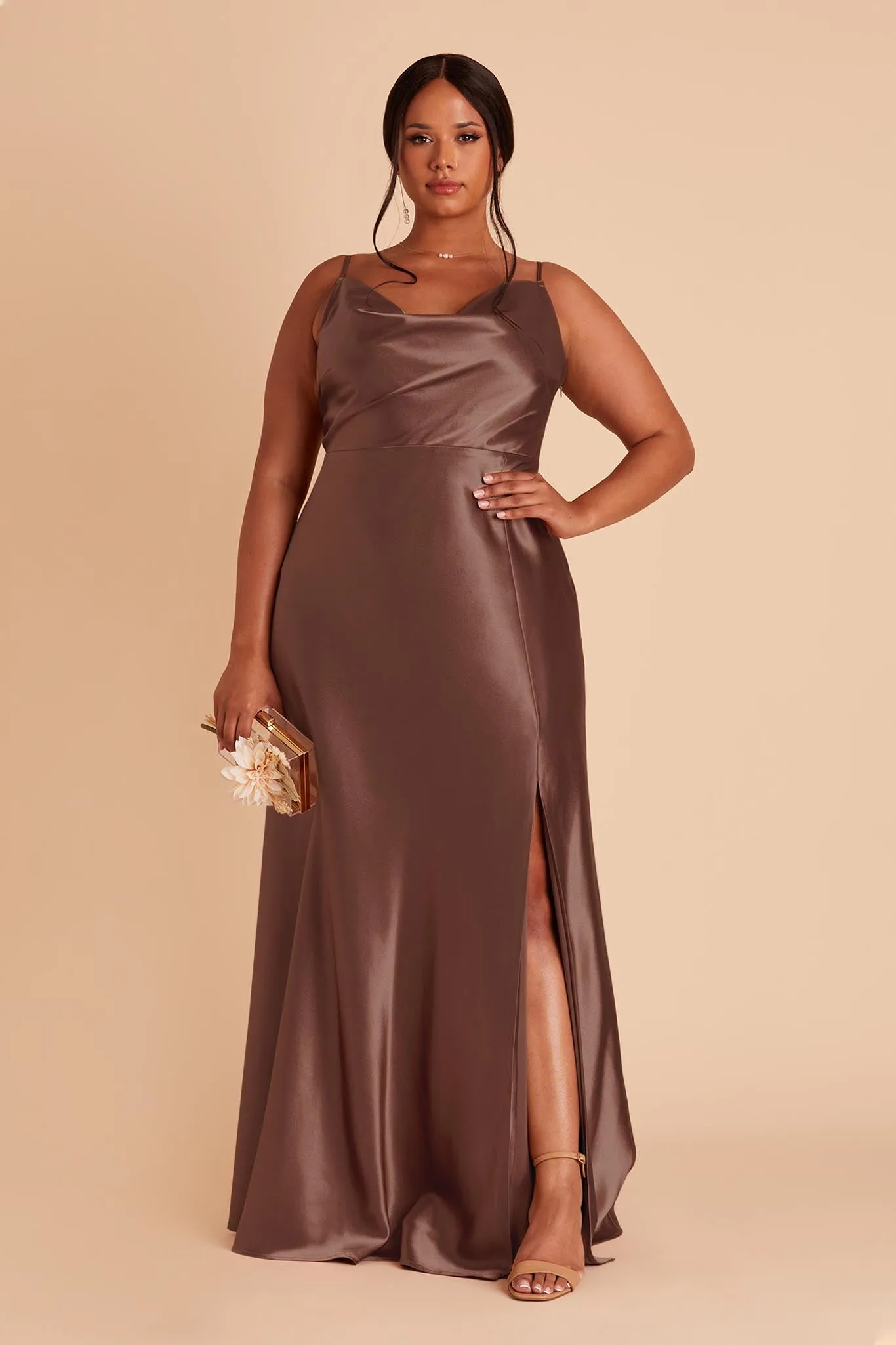 Lisa Long Shiny Satin Dress - Chocolate Brown sold by Birdy Grey product image thumbnail 2