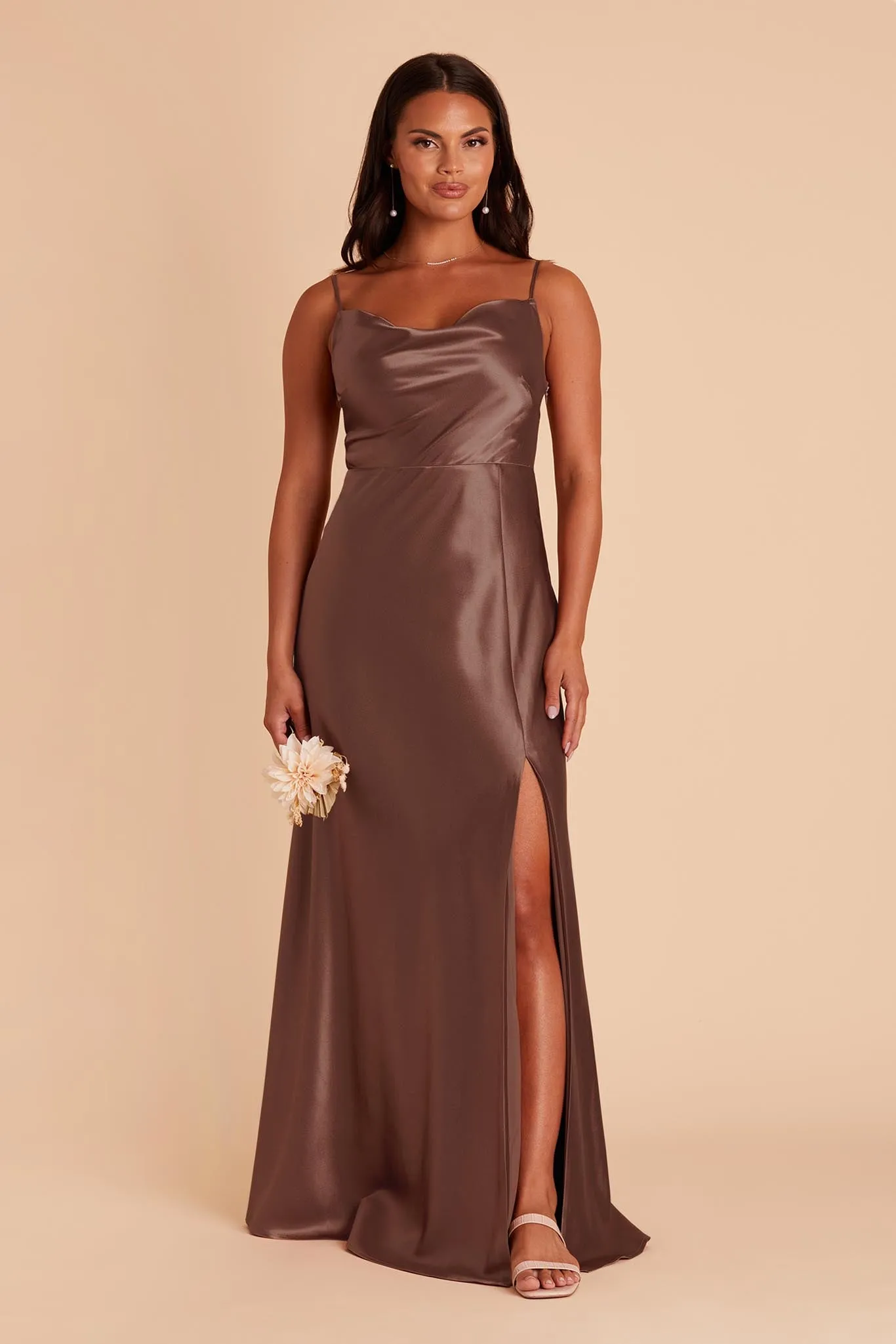 Lisa Long Shiny Satin Dress - Chocolate Brown sold by Birdy Grey product image thumbnail 4