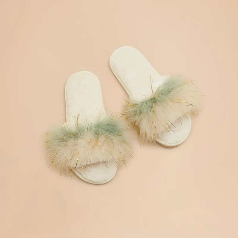 Fluffy Feather Slippers - Sage sold by Birdy Grey